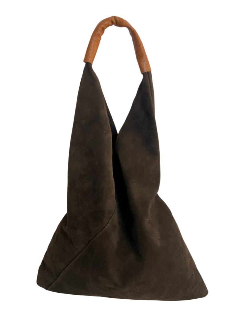 Dark Chocolate Brown Italian Suede Hobo Shoulder Bag Made in Italy Leather Handl - Picture 7 of 17